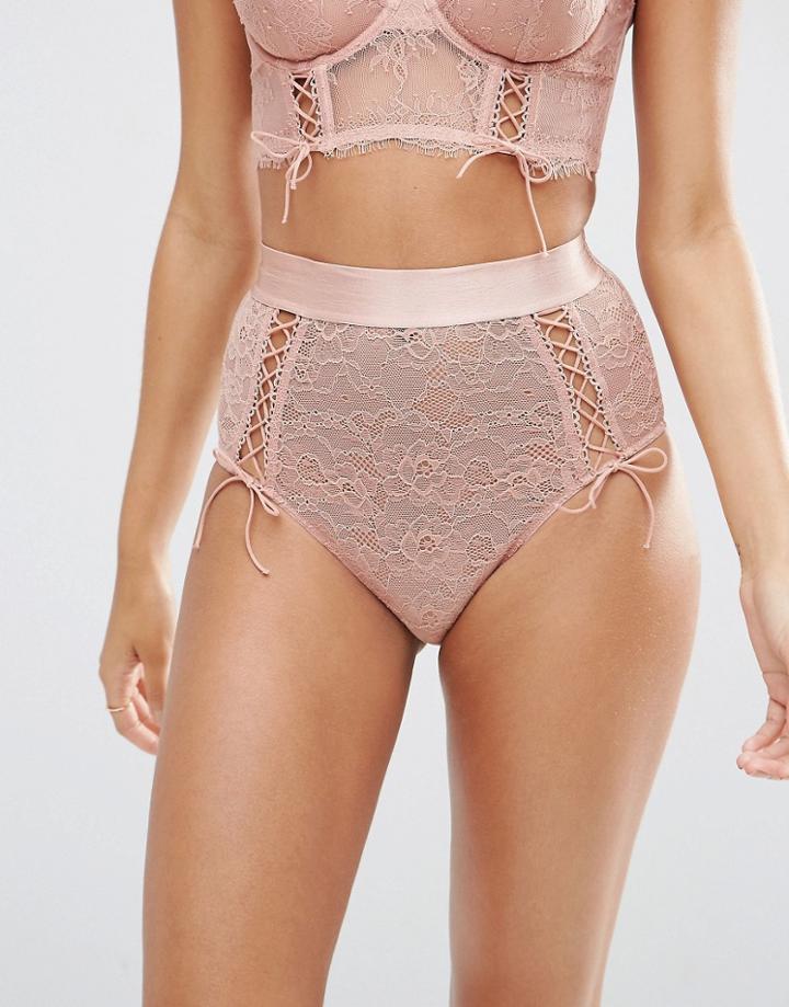 Asos Faye Satin & Lace Up Highwaist Pant - Blush