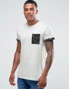 New Look T-shirt With Paint Splatter Print Pocket In Gray Marl - Cream