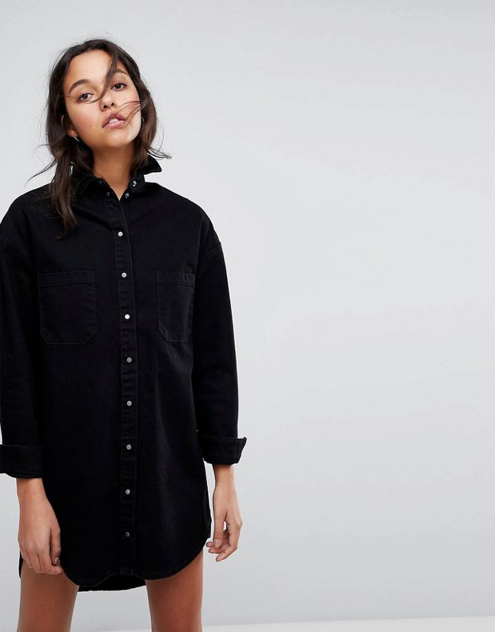 Selected Long Denim Shirt Dress - Black