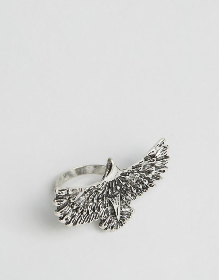Asos Eagle Ring In Burnished Silver - Silver