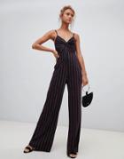 New Look Twist Front Rib Jumpsuit In Glitter - Black