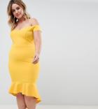 John Zack Plus Off Shoulder Ruffle Midi Dress - Yellow