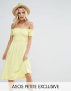 Asos Petite Midi Off Shoulder Sundress With Shirring - Yellow