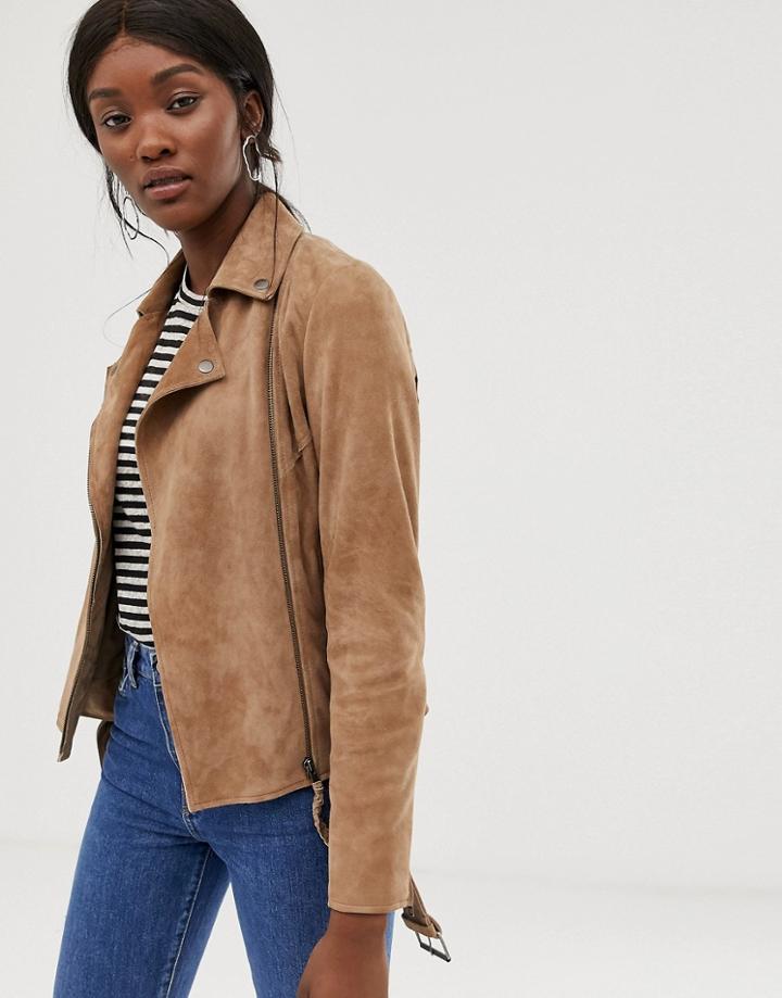 Muubaa Belted Suede Biker Jacket-tan