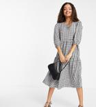 Urban Threads Petite Tiered Midi Smock Dress In Gingham-black