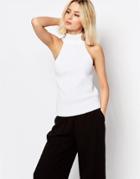 Adpt High Neck Cut Away Sleeveless Knit Top - White