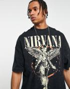 Topman Extreme Oversized T-shirt With Nirvana Angel Print In Washed Black