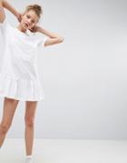Asos Mini Drop Hem T-shirt Dress - White