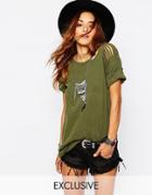 Milk It Vintage Longline Military T-shirt With Distressing - Green