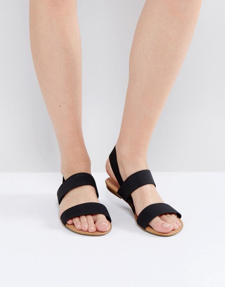 London Rebel Elasticated Flat Sandal - Black