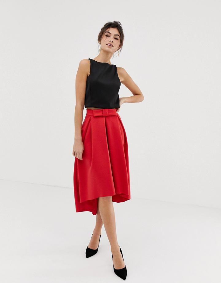 Asos Design Midi Scuba Prom Skirt With Bow Front-red