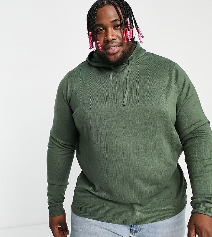 Threadbare Plus Soft Touch Hooded Sweater In Thyme-green