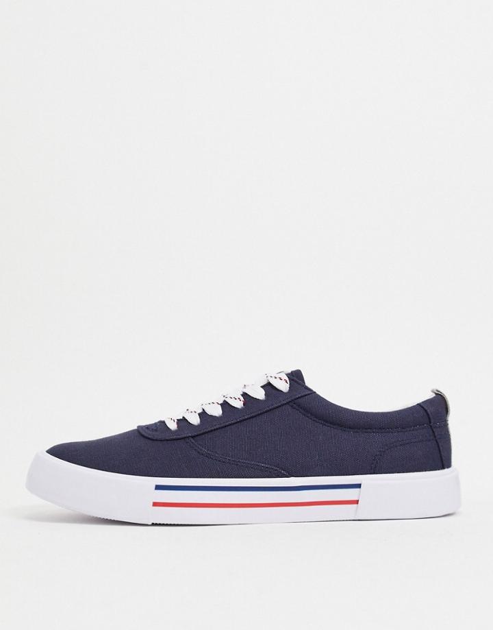 Asos Design Lace Up Canvas Sneakers In Navy
