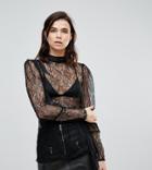 Asos Tall Premium Lace Blouse With High Neck - Black