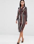 Ax Paris Midi Shirt Dress In Stripe With Tie Waist - Multi