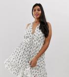 Asos Design Curve Halter Tiered Mini Sundress In Mono Paisley Print