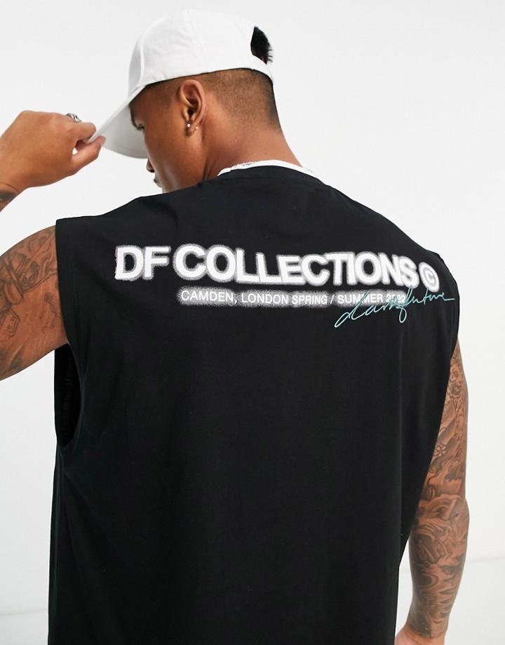 Asos Dark Future Oversized Tank Top With Curved Hem And Embroidered Logos In Black