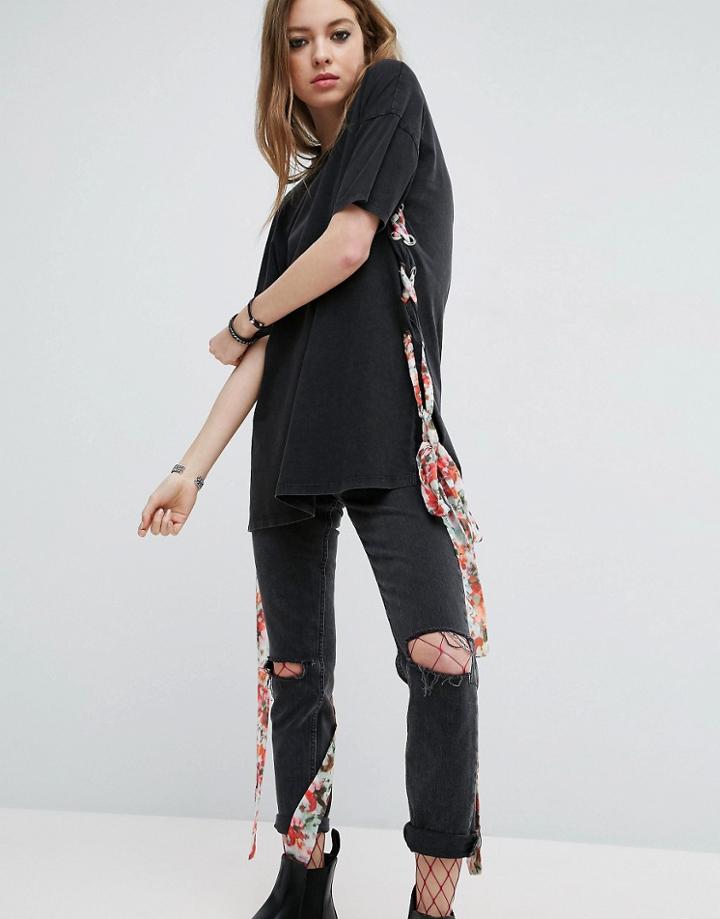 Asos T-shirt With Floral Tie Sides - Multi