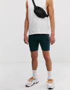 Asos Design Jersey Skinny Shorts With Zip Pockets In Dark Green - Green