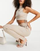 I Saw It First Rib Tie Side Crop Top & Pants In Stone-neutral