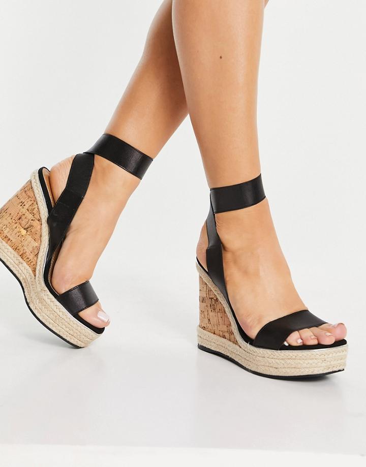 Asos Design Tiffany Elastic Cork Wedges In Black