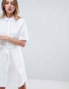 Monki Midi Shirt Dress In White - White