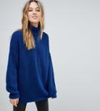 Y.a.s Tall Roll Neck Oversized Sweater With Elongated Sleeves - Navy