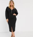 Asos Design Curve Zip Front Constrast Stitch Dress-black
