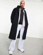 Asos Design Oversized Belted Longline Wool Mix Overcoat In Black