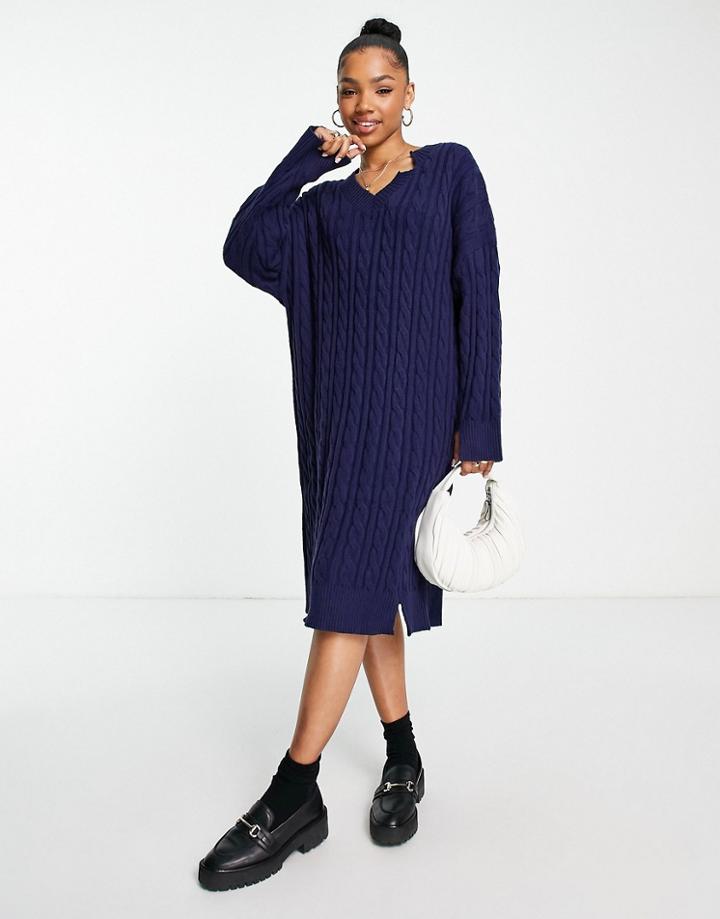 Urban Revivo Cable Knit Midi Dress In Blue