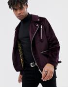 Asos Edition Purple Velour Biker Jacket - Purple