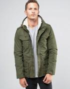 Celio Hooded Parka With Fleece Lining - Green