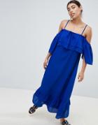 Lost Ink Cami Maxi Dress With Ruffle Layered Hem - Blue