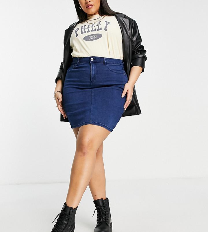 Only Plus Carthunder Regular Denim Mini Skirt In Medium Blue-blues
