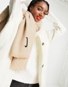 Asos Design Recycled Blend Personalized Scarf With J Initial In Stone-neutral