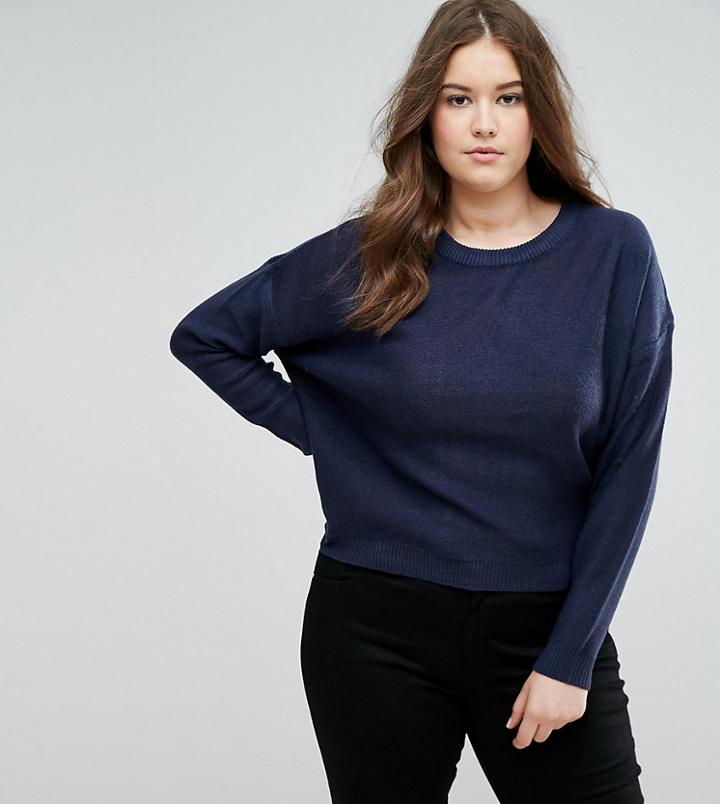 Brave Soul Plus Grunge Sweater - Navy