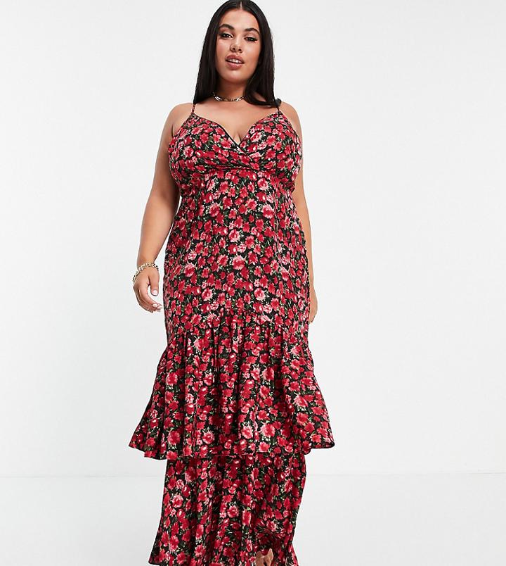 In The Style Plus X Jac Jossa Peplum Ruffle Hem Midi Dress In Red Floral Print