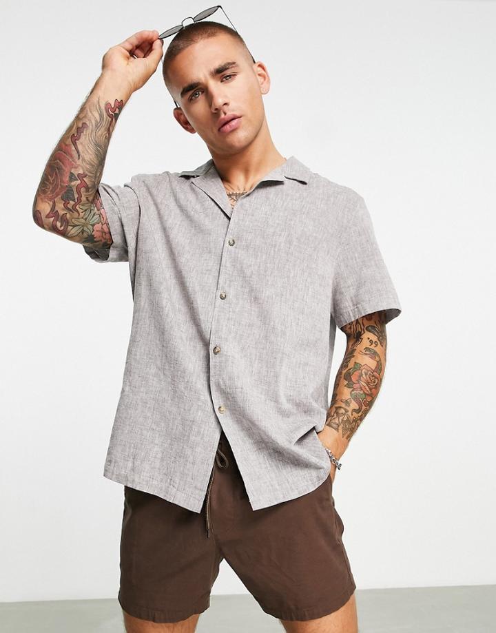 Asos Design Relaxed Laundered Linen Shirt In Gray