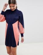 Asos Design Color Block Plisse Sweat Dress-multi