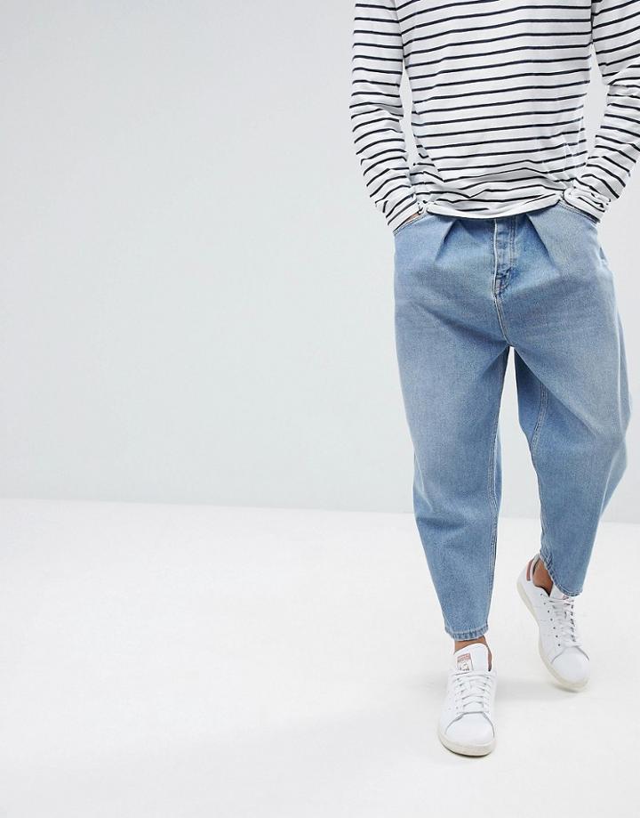 Asos Design Barrel Jeans In Vintage Light Wash Blue - Blue