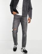 Jack & Jones Intelligence Mike Straight Fit Jean In Washed Black With Knee Rips