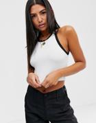 Asos Design Crop Top With Tipped High Neck In White - White