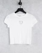 Monki Molly Organic Cotton Heart Cut Out T-shirt In White