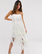 Asos Design Tiered Midi Dress In Fringe Sequin-white