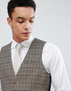 Asos Design Skinny Suit Vest In Wool Blend Camel Check - Beige