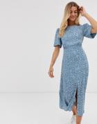 New Look Puff Sleeve Midi Dress In Blue Spot - Blue