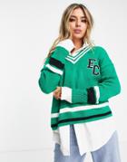 Only V-neck Collegiate Striped Sweater In Bright Green