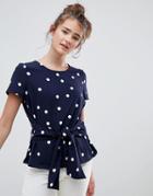 Only Polka Dot Wrap Front Top - Navy