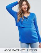 Asos Maternity Nursing Lace Up Front Sweater - Blue