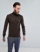 Asos Muscle Fit Merino Roll Neck Sweater In Brown - Brown